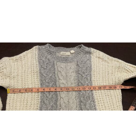 Anthropologie Sleeping on Snow Cable‎ Knit Sweater Cream & Gray Elbow Patches SM - Picture 3 of 8